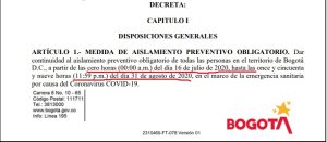 Alcaldía Mayor decretó cuarentena por localidades con errores de fechas