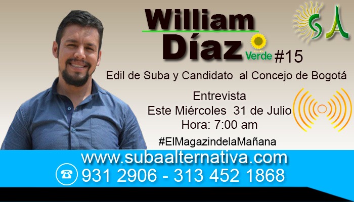 Candidato William Diaz estará en Suba Alternativa