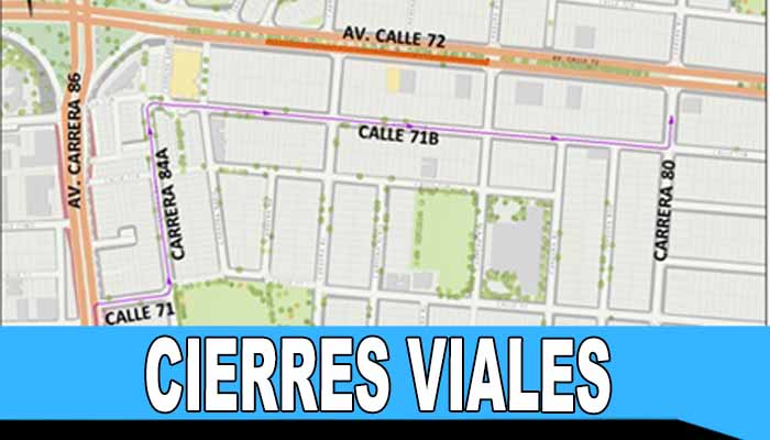 Cierre por carriles no simultáneos en la calzada sur de la av. calle 72 entre transversal 83 y carrera 81A, para actividades de rehabilitación vial