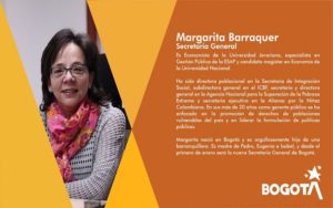 Margarita Barraquer ha sido directora poblacional en la Secretaria de Integración Social, subdirectora general en el Instituto Colombiano de Bienestar Familiar (ICBF),