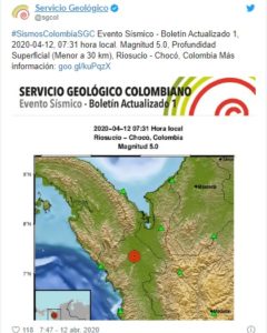 Fuerte temblor volvió a sacudir gran parte de Colombia, este domingo de resurrección 