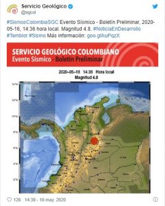 ¡Atención! Fuerte sismo se sintió hace poco minutos de este sábado en Colombia