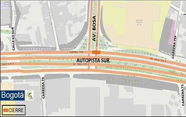 Conozca el cierre programado por carriles no simultáneos en la calzada norte de la autopista Sur con av. Bosa sentido Bogotá-Soacha