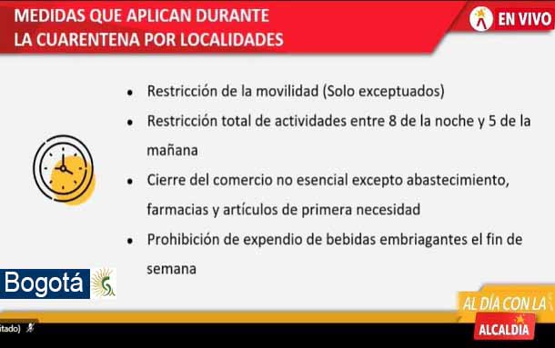 Gobierno Distrital y Nacional acuerdan medidas adicionales a la cuarentena estricta que inicia este martes en Usaquén, Suba y Engativá