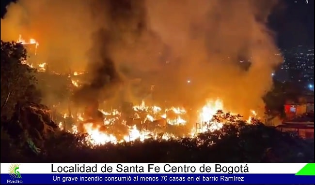 Incendio en el barrio Ramírez deja al menos 70 casas consumidas en la localidad de Santa Fe, Centro de Bogotá