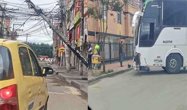 ¡Atención! un bus de turismo perdió el control y chocó contra un poste en Bilbao, Suba
