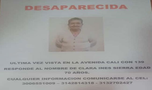 Angustia en Suba: Adulta mayor con Alzheimer desaparecida