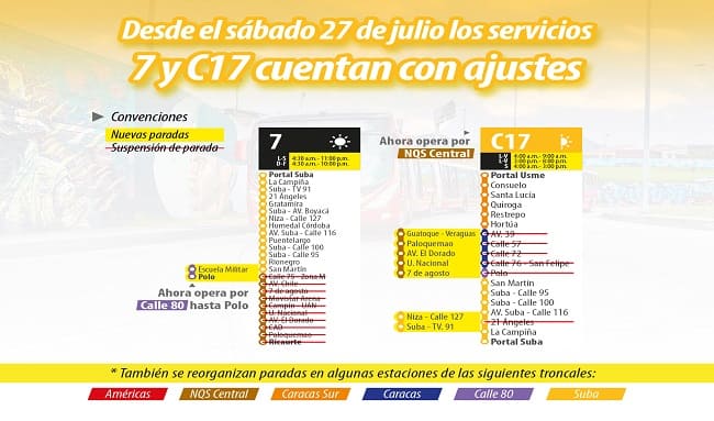 ¡Pilas! Cambios en rutas de TransMilenio 7 y C17