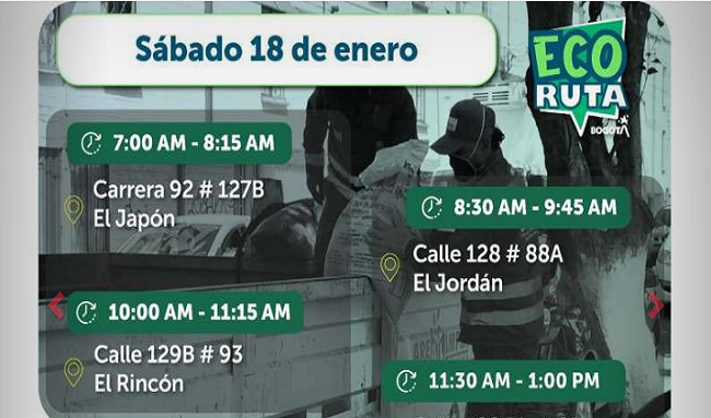 Puntos de la Ecoruta de UAESP en Suba para el sábado 18 de enero 2025