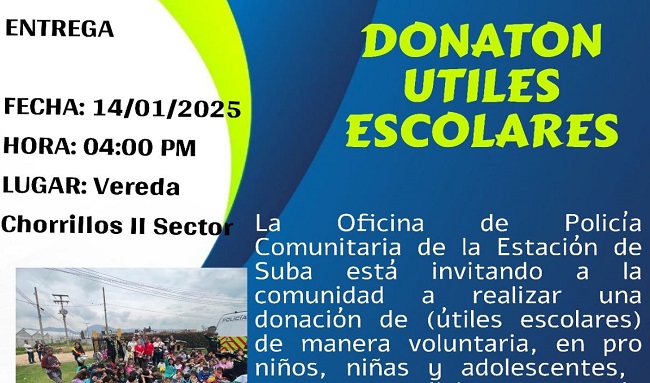 Donatón de Útiles Escolares en la Vereda Chorrillos II Sector este 14 de enero