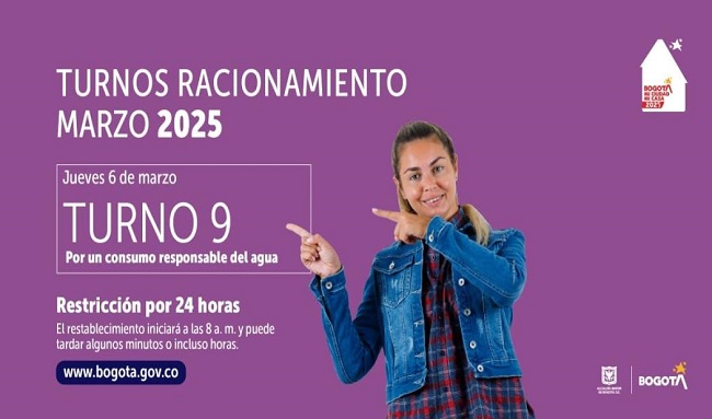 ¡Turno 9! Racionamiento de agua en Bogotá, Chía, Sopó jueves 6 de marzo 2025