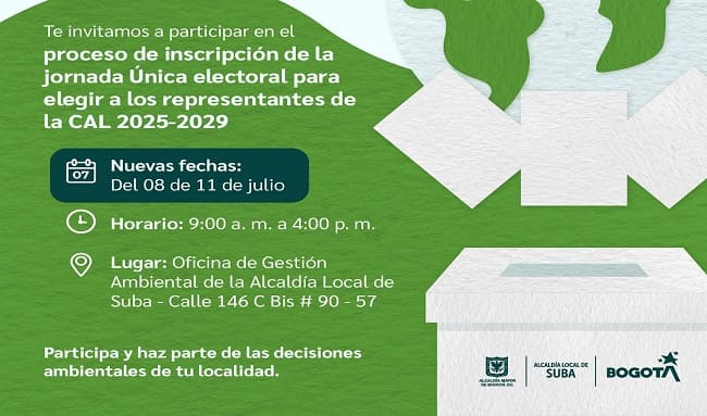 Vecino de Suba: inscríbete y elige a quienes liderarán las decisiones ambientales de tu localidad