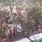 Ataque vandálico a CAI de la policía en la calle 72 en medio de movilizaciones Pro-Palestinas en Bogotá