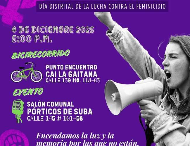 Bicirecorrido en Suba para honrar la memoria de víctimas de violencia y feminicidio