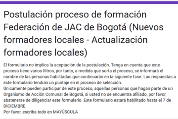 Abren convocatoria para formador comunal local en Bogotá