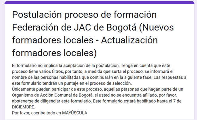 Abren Convocatoria para Formador Comunal Local en Bogotá