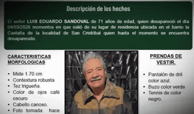 Angustia en San Cristóbal: buscan a adulto mayor de 71 años desaparecido desde el 4 de marzo