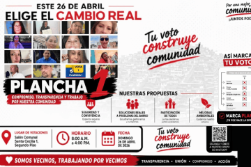 Plancha 1 de Santa Cecilia I invita a votar este 26 de abril en elecciones comunales