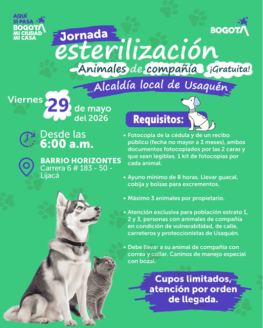 Jornada Gratuita de Esterilización para Animales de Compañía en Lijacá