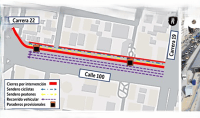 Obras en la calle 100 obligan a mantener cierres viales hasta el 27 de agosto
