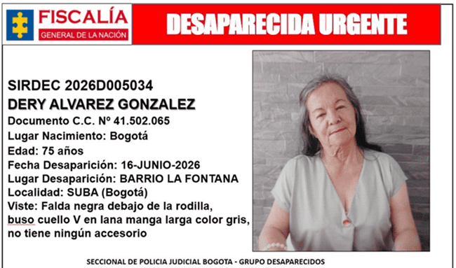 Angustia en Suba por la desaparición de una adulta mayor de 75 años en el barrio La Fontana