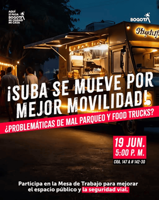 Suba convoca a mesa de trabajo para abordar problemáticas de mal parqueo y presencia de food trucks