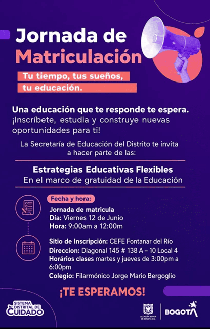 Educación gratuita: convocan a jornada de matrícula este viernes en el CEFE Fontanar, en Suba