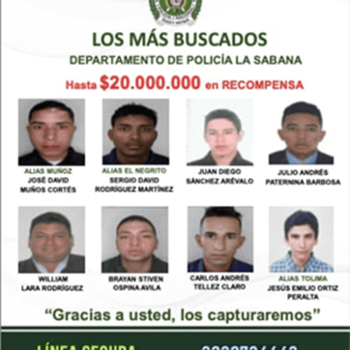 Ofrecen $20 millones de recompensa por información sobre los más buscados en Bogotá-Región y la Sabana