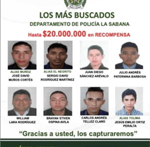 Ofrecen $20 millones de recompensa por información sobre los más buscados en Bogotá-Región y la Sabana
