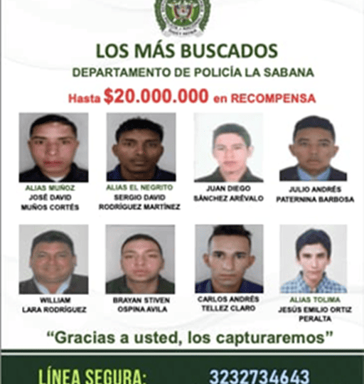 Ofrecen $20 millones de recompensa por información sobre los más buscados en Bogotá-Región y la Sabana