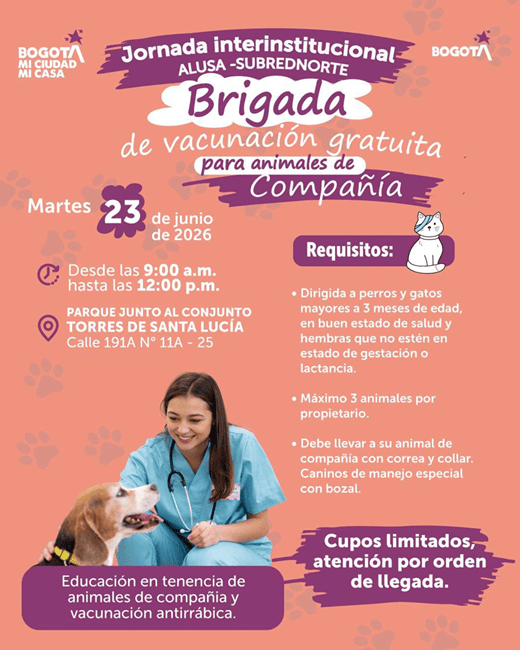 Gran brigada interinstitucional ofrecerá vacunación gratuita para mascotas en Usaquén