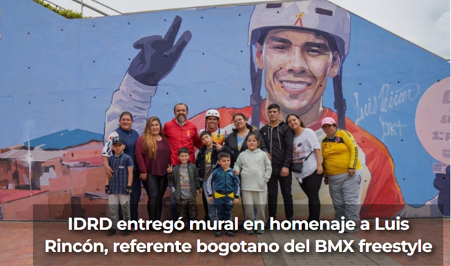 IDRD rinde homenaje al bicicrosista bogotano Luis Rincón con mural en el CEFE Fontanar del Río