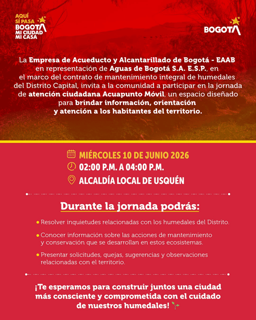 EAAB invita a jornada de información y atención sobre el cuidado de los humedales en Usaquén