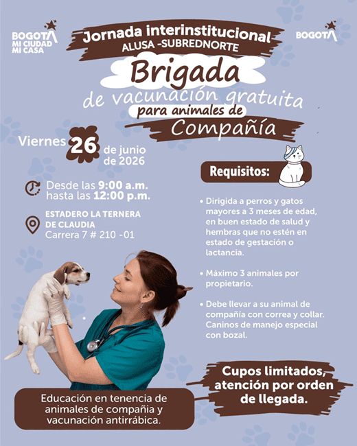 Alcaldía Local de Usaquén y Subred Norte realizarán jornada gratuita de vacunación para animales de compañía