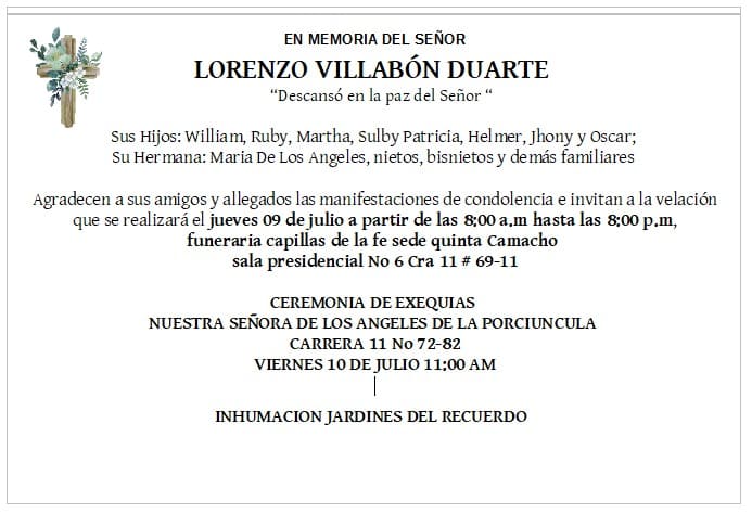 Falleció Lorenzo Villabón Duarte a los 93 años en Suba Rincón