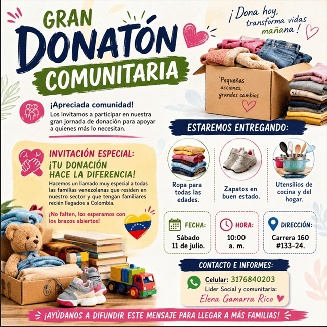 Realizan donatón en Santa Cecilia, Suba, para apoyar a familias venezolanas afectadas por terremotos