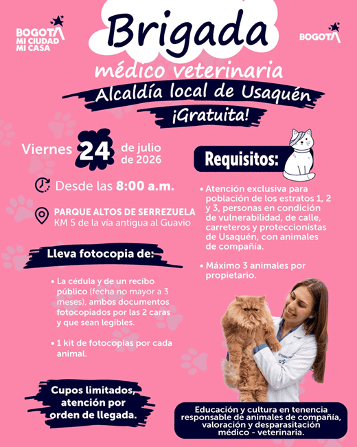 Hoy viernes en Usaquén habrá brigada médico-veterinaria gratuita para animales de compañía