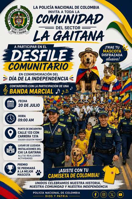 La Gaitana celebrará el 20 de Julio con un desfile comunitario y actividades para toda la familia