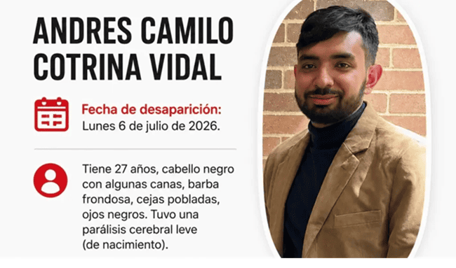 ¿Ha visto a Andrés Camilo Cotrina? Está desaparecido desde el 6 de julio en Bogotá