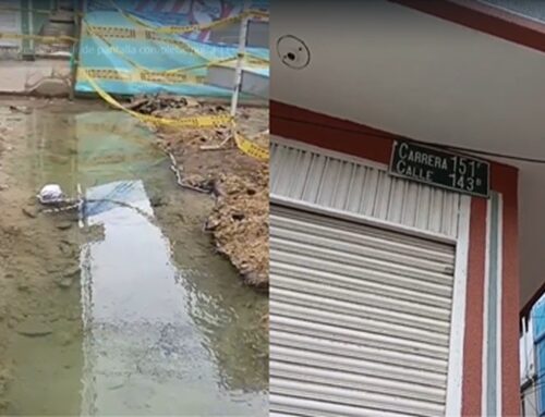 Denuncian fuga de agua en Bilbao, Suba, mientras avanzan obras de pavimentación