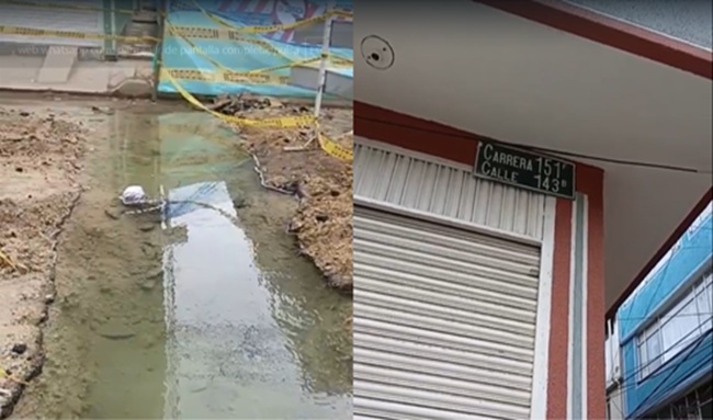 Denuncian fuga de agua en Bilbao, Suba, mientras avanzan obras de pavimentación