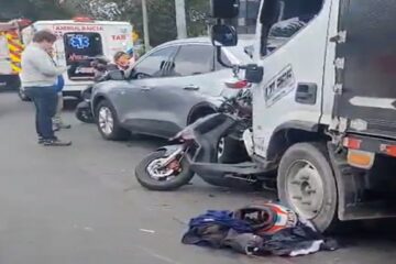 Siniestro vial múltiple en la Autopista Norte dejó tres personas lesionadas en Suba