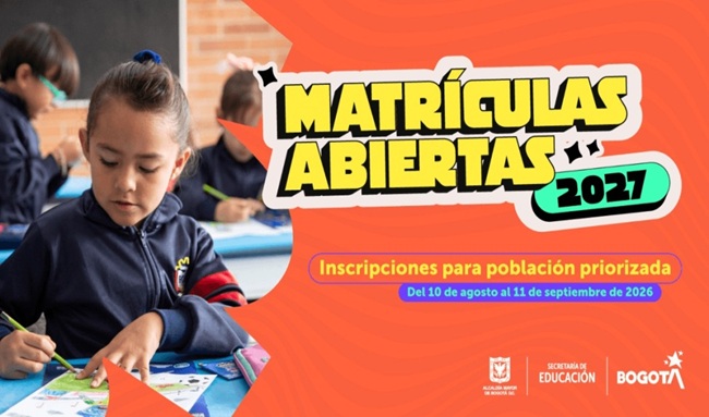Atención Suba: inicia el proceso de matrículas 2027 para colegios oficiales de Bogotá.