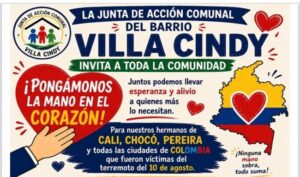 Villa Cindy convoca recolección de ayudas para damnificados por sismo