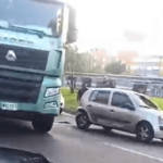 Choque entre tractocamión y automóvil genera fuerte congestión en la Autopista Norte, en Suba