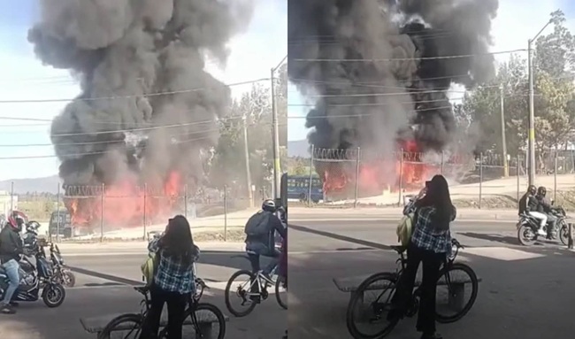 Voraz incendio consumió por completo un bus del SITP en Suba