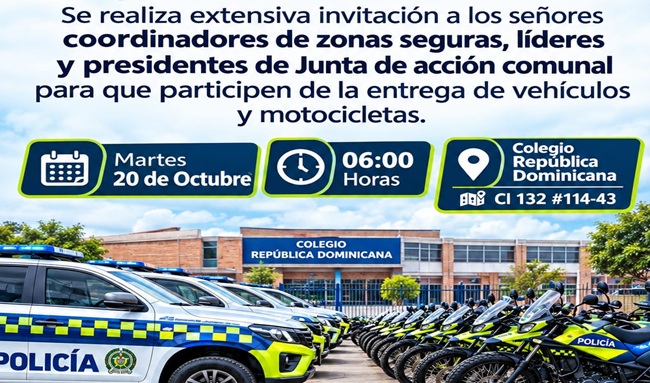 El alcalde César Salamanca y el Coronel Julio César Botero Acevedo lideran entrega de vehículos y motos para fortalecer la seguridad en Suba