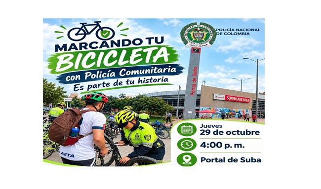 ¡Pedalea seguro! Policía Comunitaria realizará jornada de marcación de bicicletas en el Portal de Suba